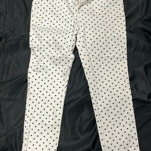 Zara White Pants with Navy Polka Dots